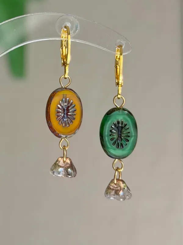 Handmade retro vintage cute whimsical style quality Czech glass beads unique dangle earrings❤️ - Image 3