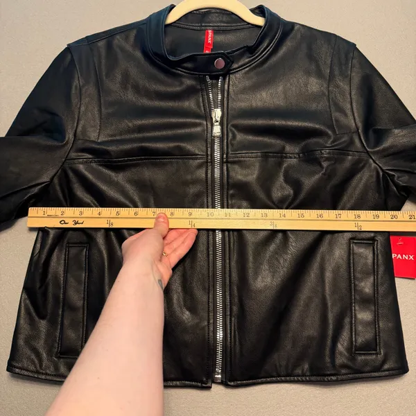 Spanx NWT Faux Leather Moto Jacket Black Full Zip Biker Coat Women XL - Image 7