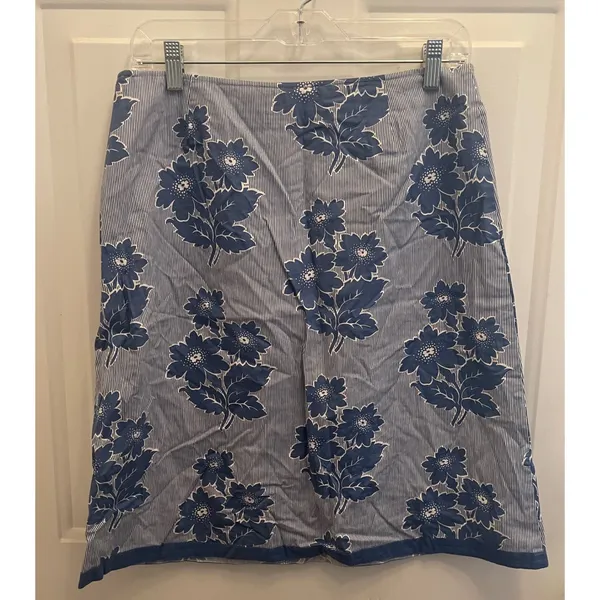 Boden‎ Blue White Floral Pinstripe Cotton A-Line Skirt Size 12R Resort Coastal - Image 6