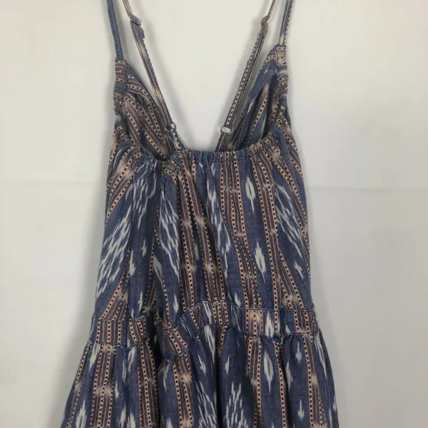 Ecote V-Neck 1/2 Button Blue/Brown Dress Sleeveless Boho Size Medium - Image 6
