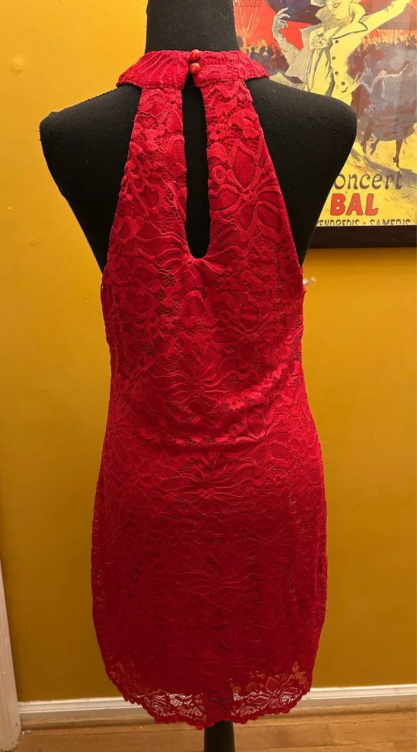 Charlotte Russe Y2K Red Lace Halter Mini Dress Size Large - Image 2