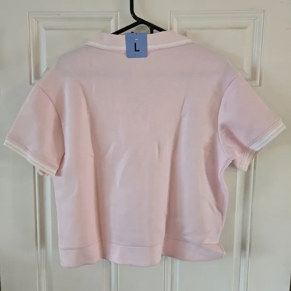 Member's Mark Women's Pique Polo Shirt Large Pink Sandwash Tipped Collar NWT - Image 2
