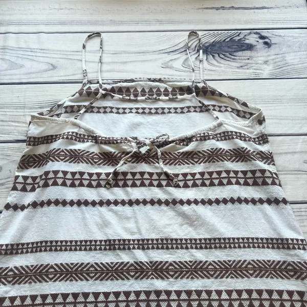 Aerie Brown & Cream Geometric Boho Open Back Sun Dress - Image 6
