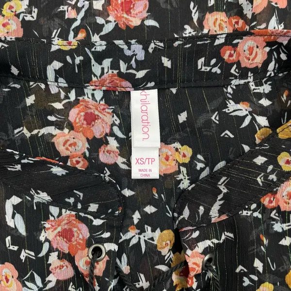 Xhilaration Floral Lace Up Sheer Top Blouse Black Size XS - Image 9
