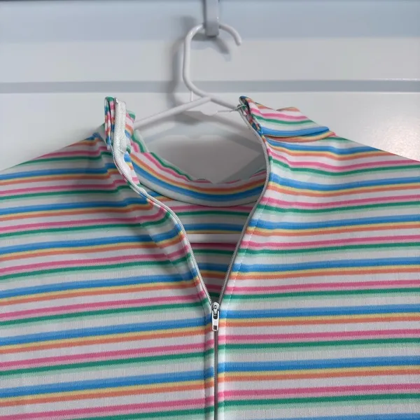 Vintage 70s Peggy Lou California Rainbow Striped‎ Mock Neck Top Size 38 Large - Image 4