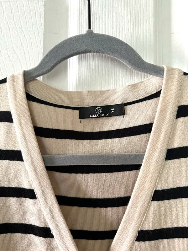 Striped Sweater Button Up Sweater Vest Tan Size XS - Image 11