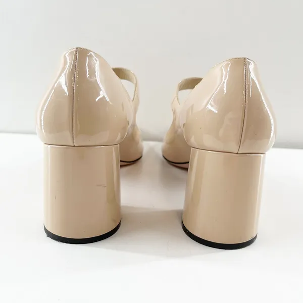 Prada Patent Leather Block Heel Square Toe Mary Jane Pumps Shoes Nude 38.5 - Image 8