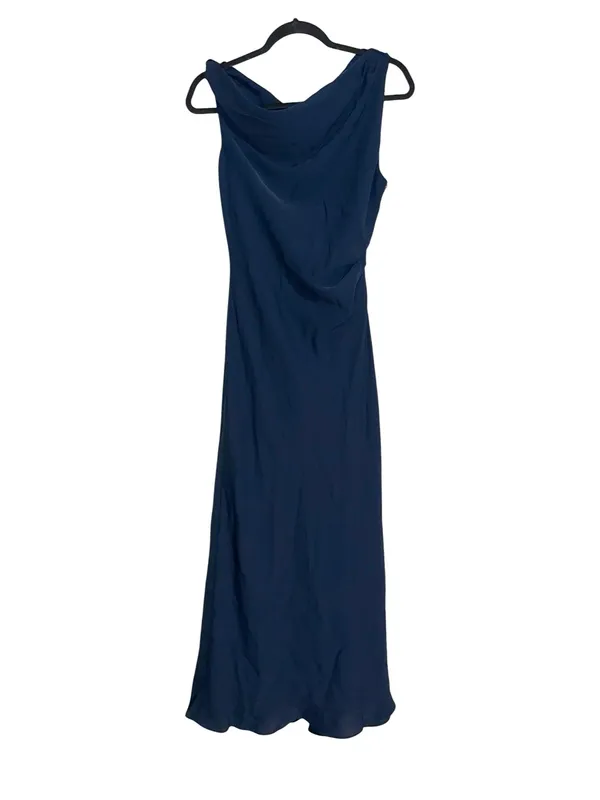 Aritzia TEN Klea One Shoulder Cowlneck Navy Matte Satin Midi Dress MEDIUM - Image 3