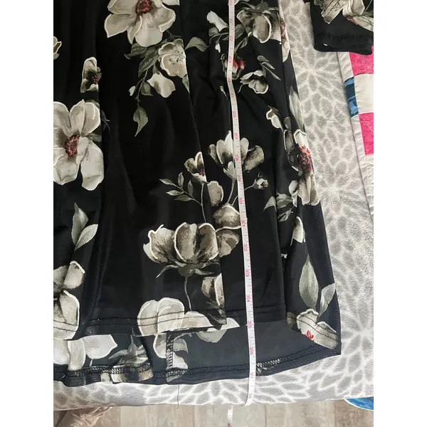 Black Floral V-Neck Bell Sleeve Dress sz Large Empire Waist Boho Chic Whimsigoth - Image 6