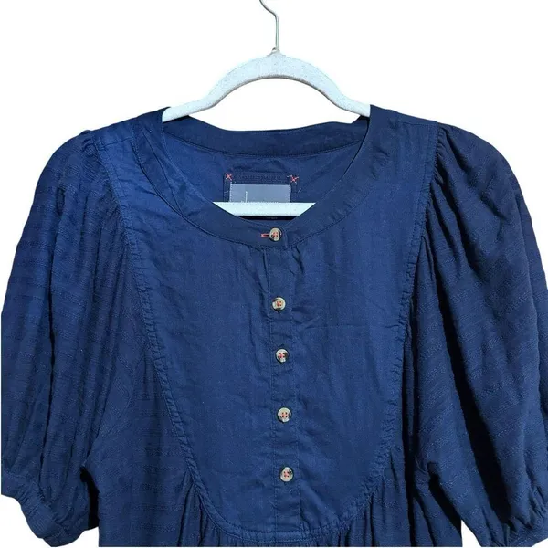 Anthropologie Top Womens Small Blue Seersucker Short Sleeve Cotton Blouse - Image 2
