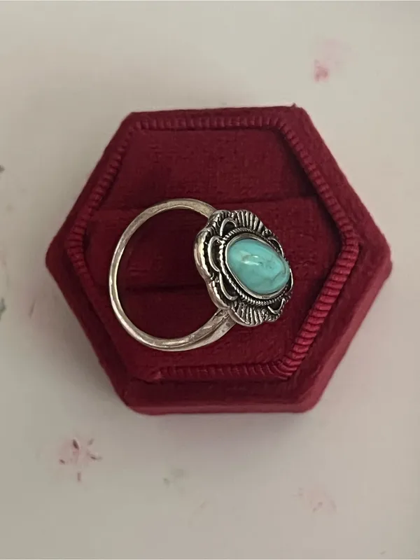 Silver Statement Ring with Turquoise Marquise Stone - Image 2