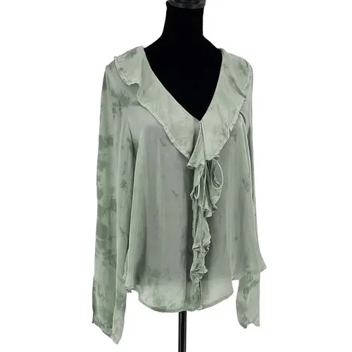Free People Womens‎ Sascha Ruffled Frill Long Sleeve Blouse Muted Green Medium - Image 2