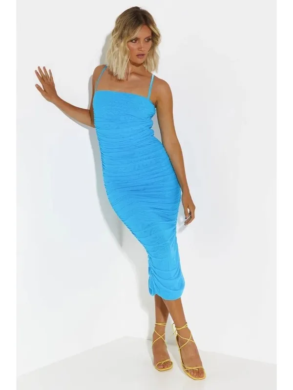 SNDYS Simone Midi Mesh Dress in Blue Xsmall New Womens Bodycon - Image 8