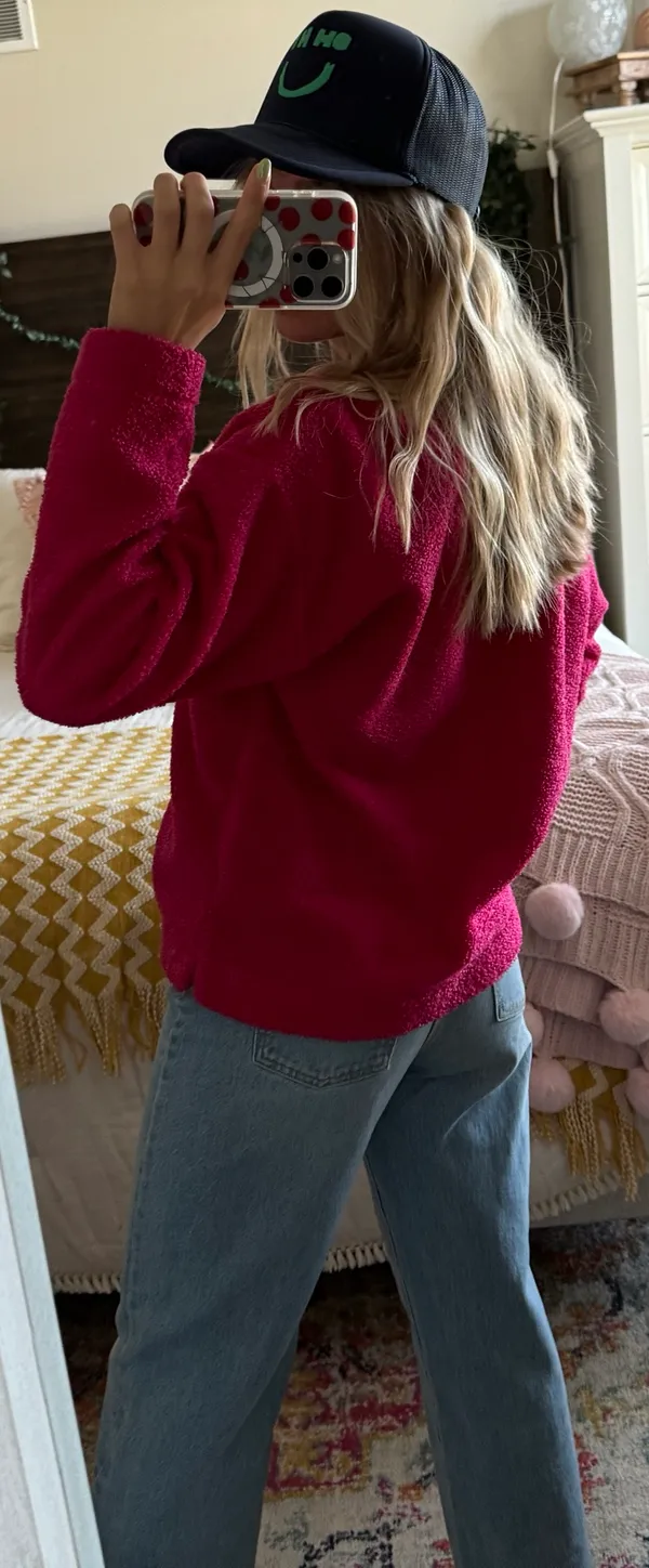 Loft Pink Sherpa Crew Neck - Image 3