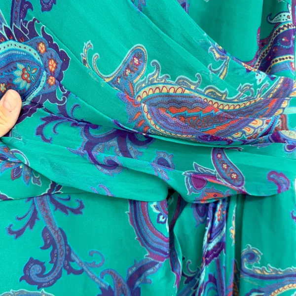 Lauren Ralph Lauren Silk Paisley Faux Wrap Midi Dress Green Purple Size 6 - Image 3