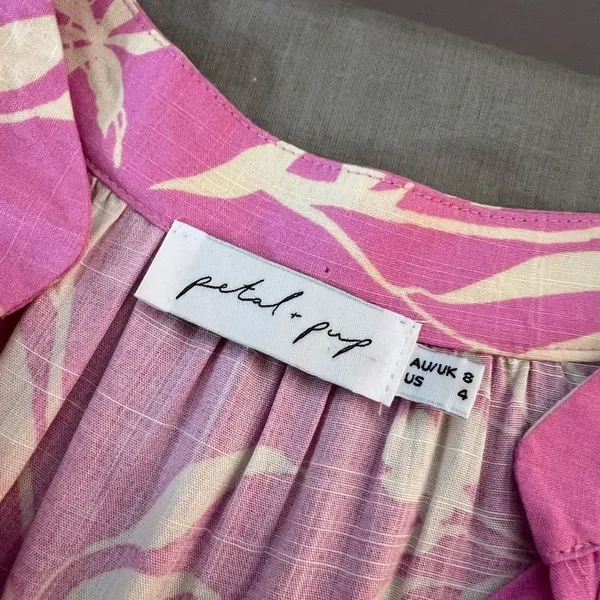Petal & Pup Pink Cream Tiered Ruffle V-Neck Tropical Mini Sundress Size 4 - Image 9