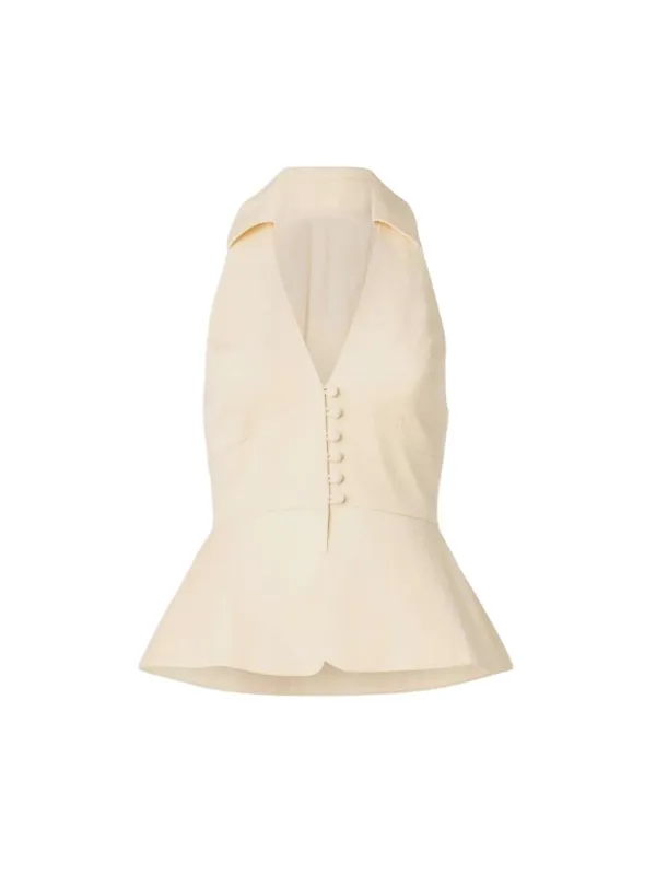 Reformation Rylan Top in Cream 8 Womens Sleeveless Collared Button up - Image 10