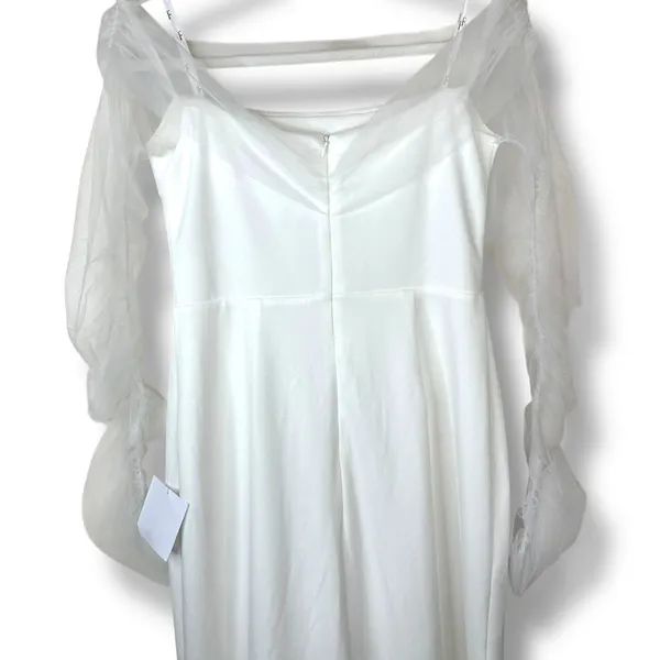 NEW Lulus Bridal Beautifully Beloved White Mesh Off-the-Shoulder Gown Maxi Dress - Image 8