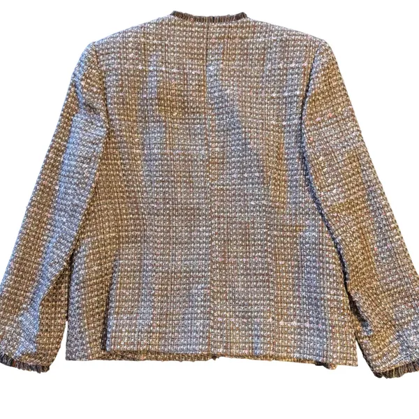 NWT Alfred Dunner Tweed Jacket 14 Brown Pink Fringe Open Front Vintage Charm - Image 6