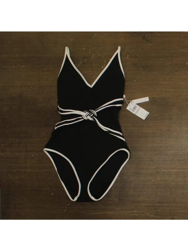 NWT Trina Turk Womens Triumph Micro Braided One-Piece Swimsuit Black / White 6 - Image 5