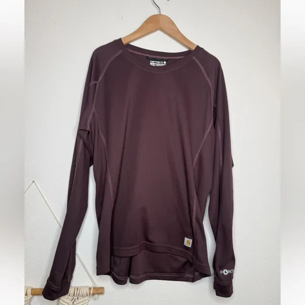Carhartt Women's Base Force Midweight Tech Crew baselayer top color Deep Wine - Image 2