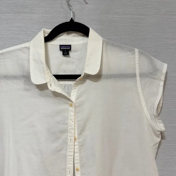 Patagonia‎ White Organic Cotton Hemp Short Sleeve Button Down Shirt 54340 Size 6 - Image 2