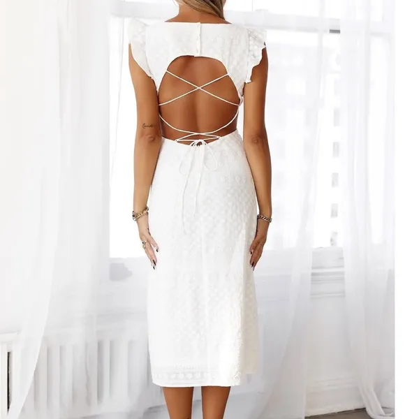 HELLO MOLLY Wondering Faes Midi White Dress Size 2 Bridal Honeymoon - Image 3