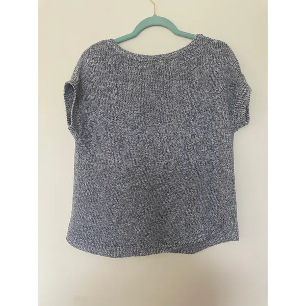 Ann Taylor Loft Women's Short Sleeve Blue White Rayon Blend Soft Sweater Large M - Image 2