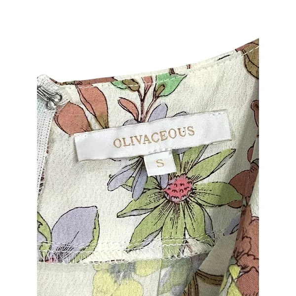 Olivaceous Floral Mini Dress Womens Cream Multi Ruffle Tie Strap - S - Image 5