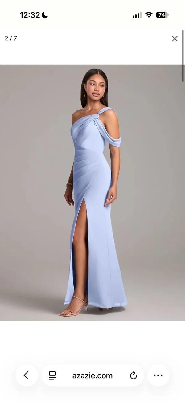 Azazie Wynter Chiffon Maxi Dress Ice - Image 4