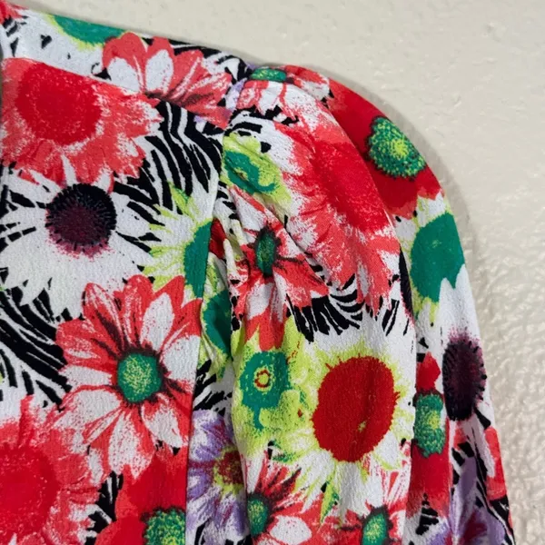 AFRM Red Green Floral Mini Dress Womens S Boho Spring Colorful Flirty Night Out - Image 6