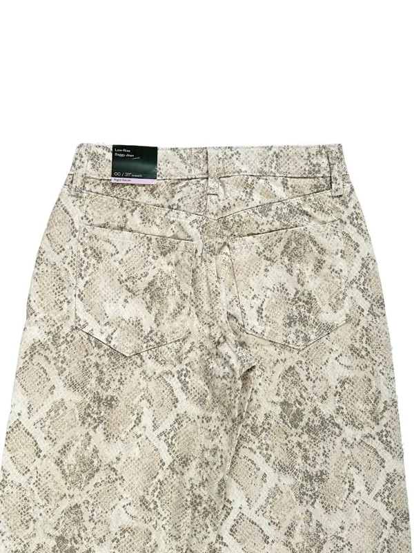 NWT Wild Fable Low Rise Baggy Wide Leg Snake-Print Jeans White Tan Size XXS - Image 9