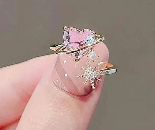 18K Gold Plated Adjustable Pink Crystal Love Heart Ring for Women - Image 3