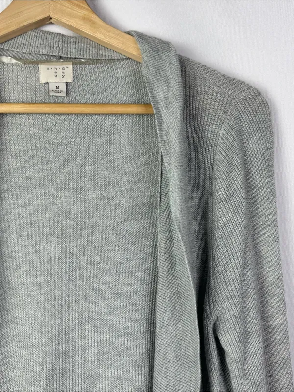 A New Day Light Grey Tunic Length Knit Cardigan Sweater M - Image 3