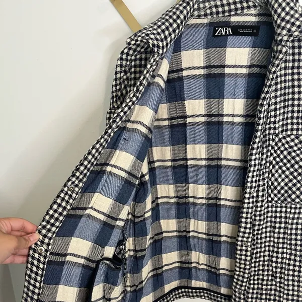 Zara Gingham plaid Gauzy Oversized Shacket Button Up Small - Image 5
