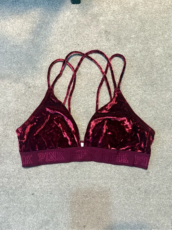 Victoria’s Secret PINK Red Velvet Strappy Back Unlined Triangle Bralette Size L - Image 2