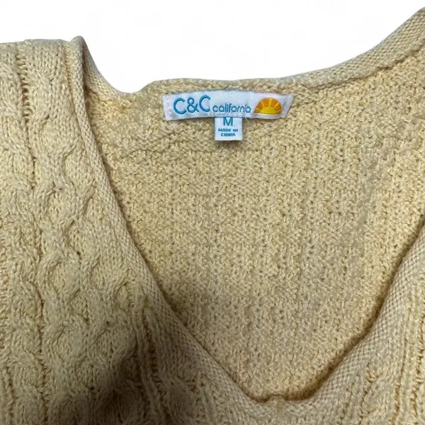 Yellow Cable Knit V-Neck Sweater Vest Preppy Light Academia Small - Image 8