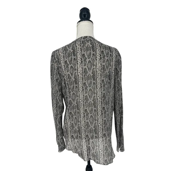 Theory Kinarys Black White Snake Print Silk‎ Tie Neck Blouse Size M - Image 11