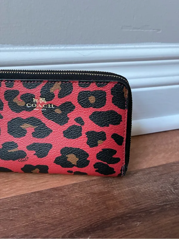 Coach Double Zip Wallet In Red Leopard Print Coated Canvas - Image 3