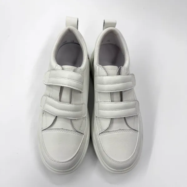 Low Top Velcro White Sneakers Split Cow Leather Sneakers Flat Trainers Flat Shoe - Image 7