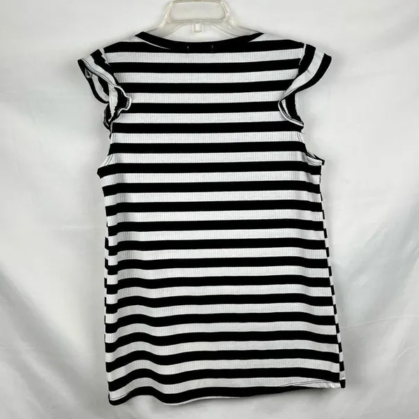 White Birch Black White Strip Sleeveless Ruffle Tank Medium - Image 3