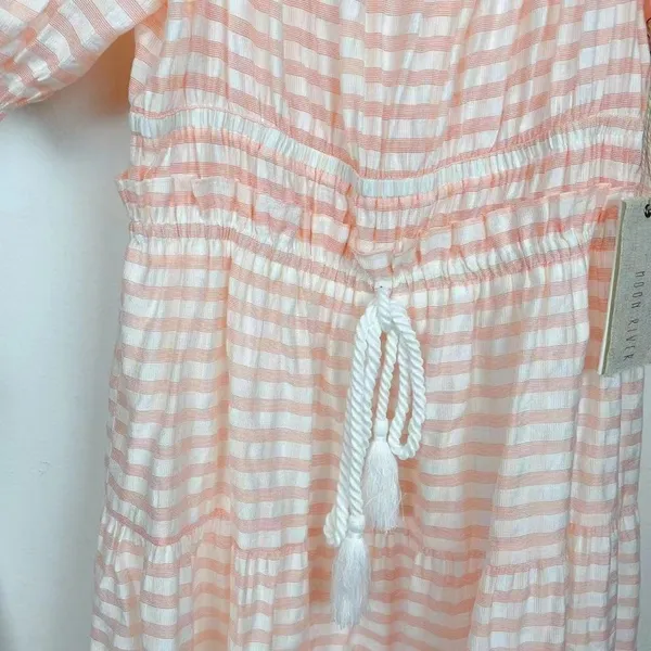 MOON RIVER Puff Sleeve Midi Dress-Pink Stripe Size Small NWT - Image 4