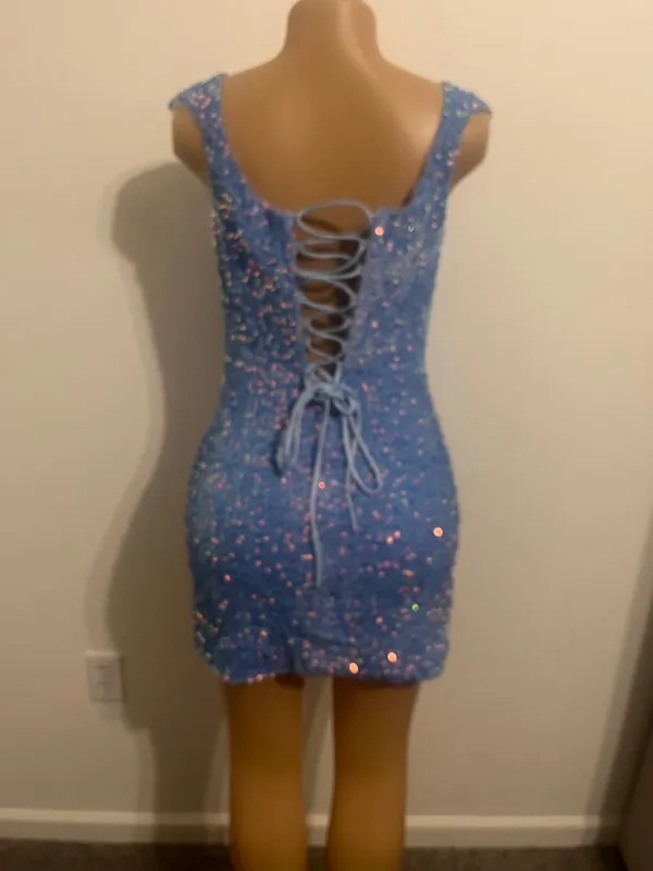 Stacees Shine in this elegant blue sequin dress, perfect for any special occasion. The shimmering sequins add a touch of glamour to your look. - Image 5