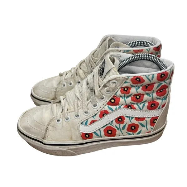 Vans Sk8-Hi Womens Sneakers Size 5 White Red Teal Floral High Top‎ Lace Up - Image 5