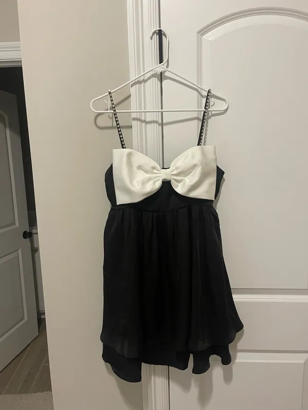 Altar'd State Stassia Black & White Satin Bow Dress - Image 3