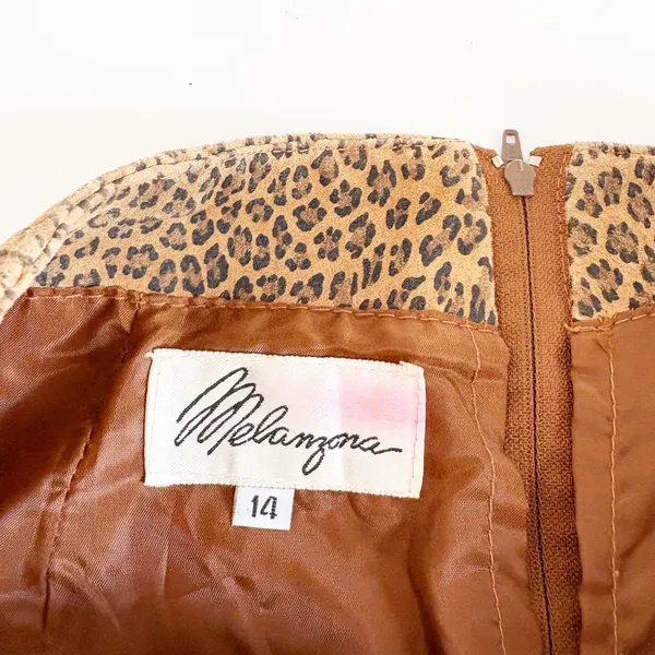 Melanzana Womens‎ Vintage 90s Leopard Print Suede Leather Mob Wife Skirt Size 14 - Image 3