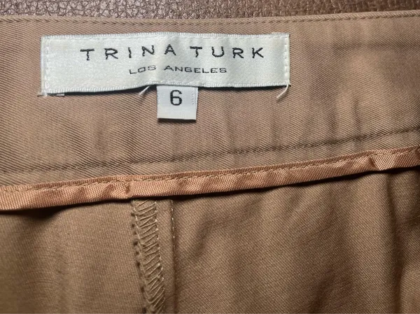 Trina Turk Sunset Wide Leg Pants Tan Khaki Nylon Cotton Stretch 231318 Size 6 - Image 4