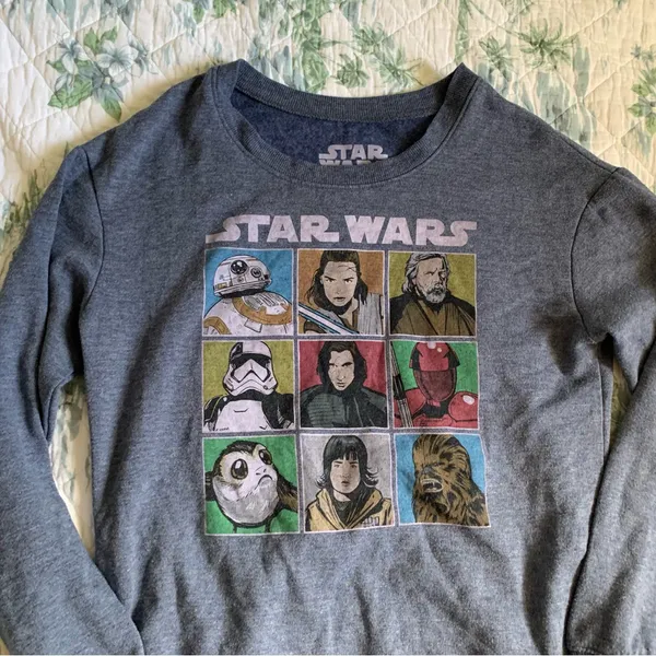 Star Wars Heather Gray Blue Sweatshirt S Porg Kylo Ren C-3PO BB-8 Rey Chewbacca - Image 2