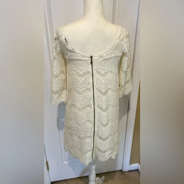 ZARA white lace three-quarter length sleeve dress small - Image 3
