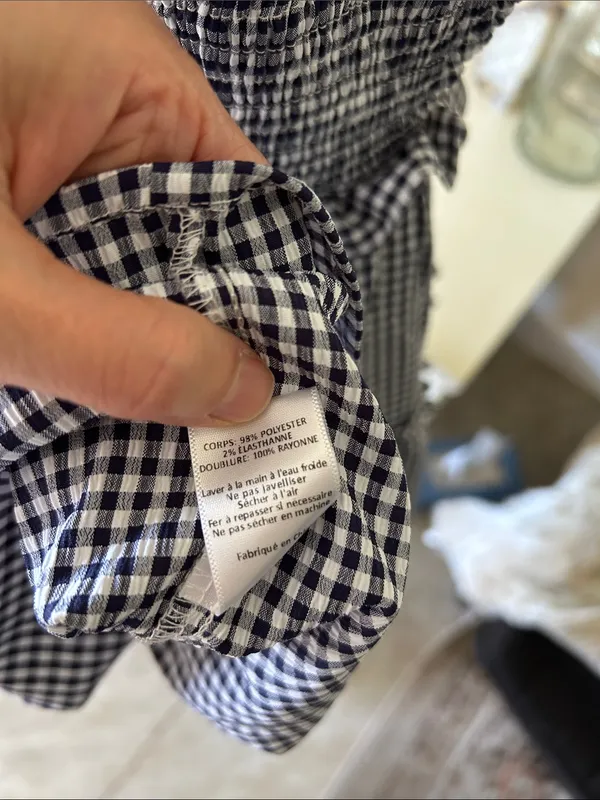 Altar’d state navy white gingham ruffle strapless western rush mini dress M - Image 11